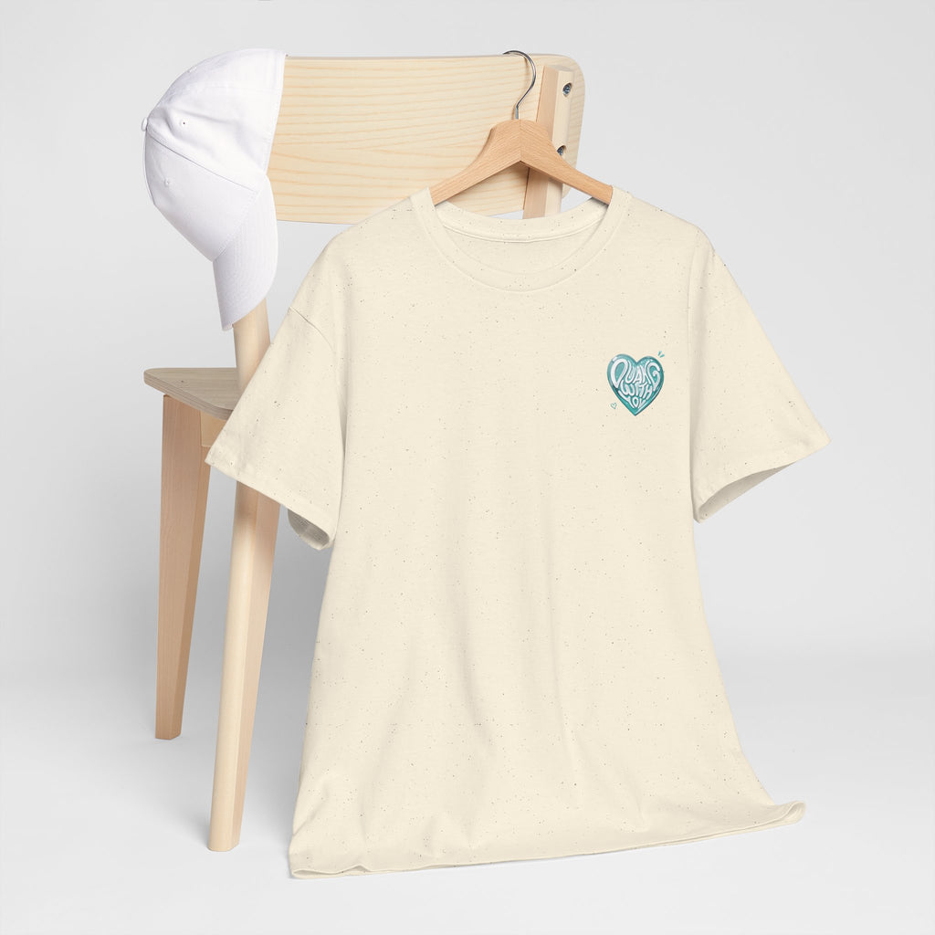 Natural Duang With You t-shirt on a hanger — mint heart chest print, TeeteePor Thai BL fan merch