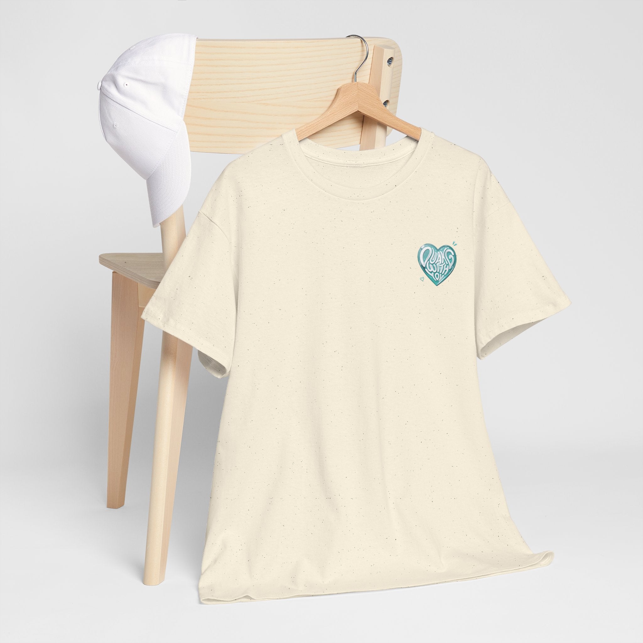 Natural Duang With You t-shirt on a hanger — mint heart chest print, TeeteePor Thai BL fan merch