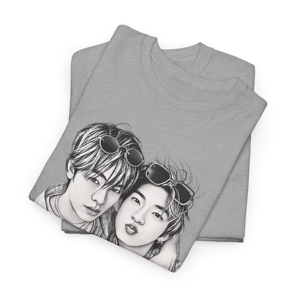 Folded sport grey TeeteePor sketch t-shirt — TeeTee and Por, Duang With You Thai BL fan merch