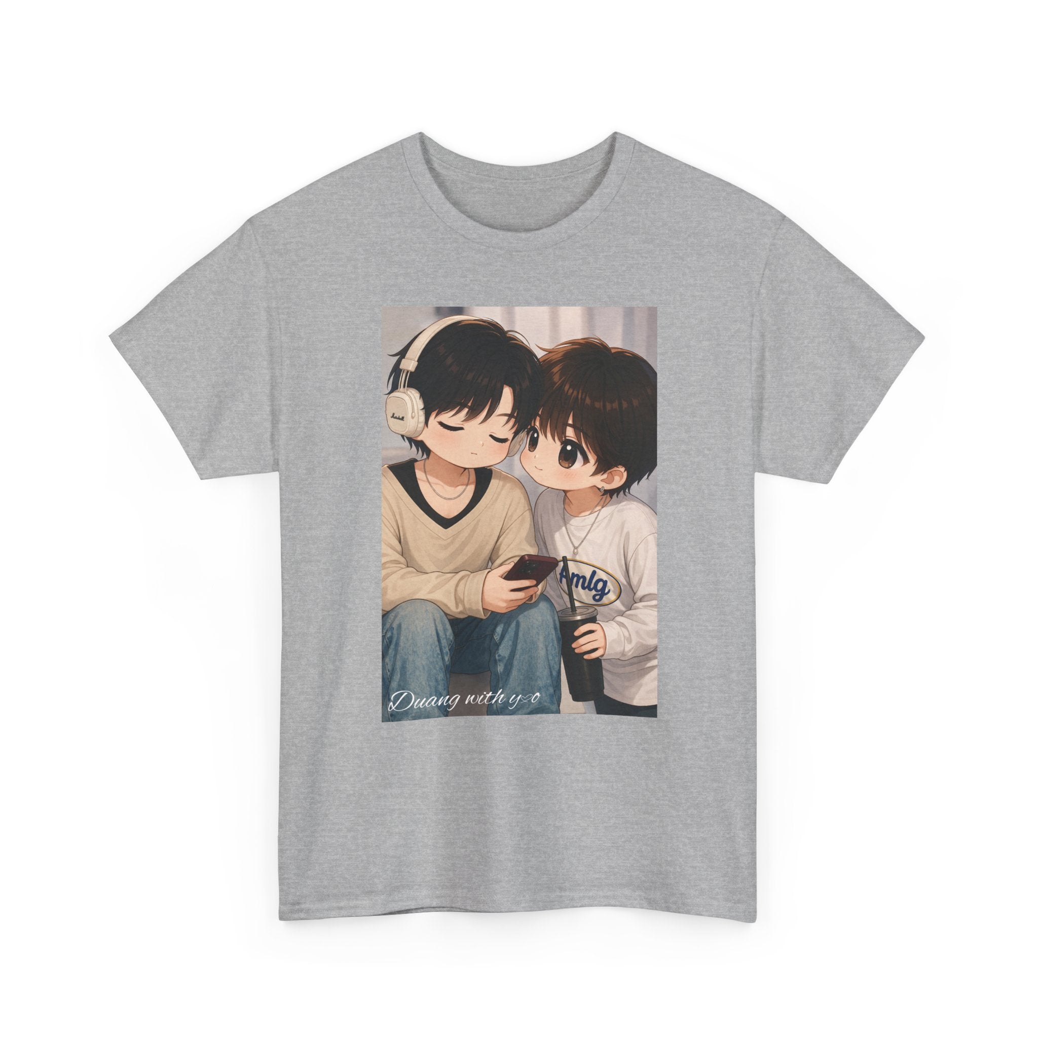 Duang With You chibi couple tee in Sport Grey, front print – TeeteePor Thai BL merch