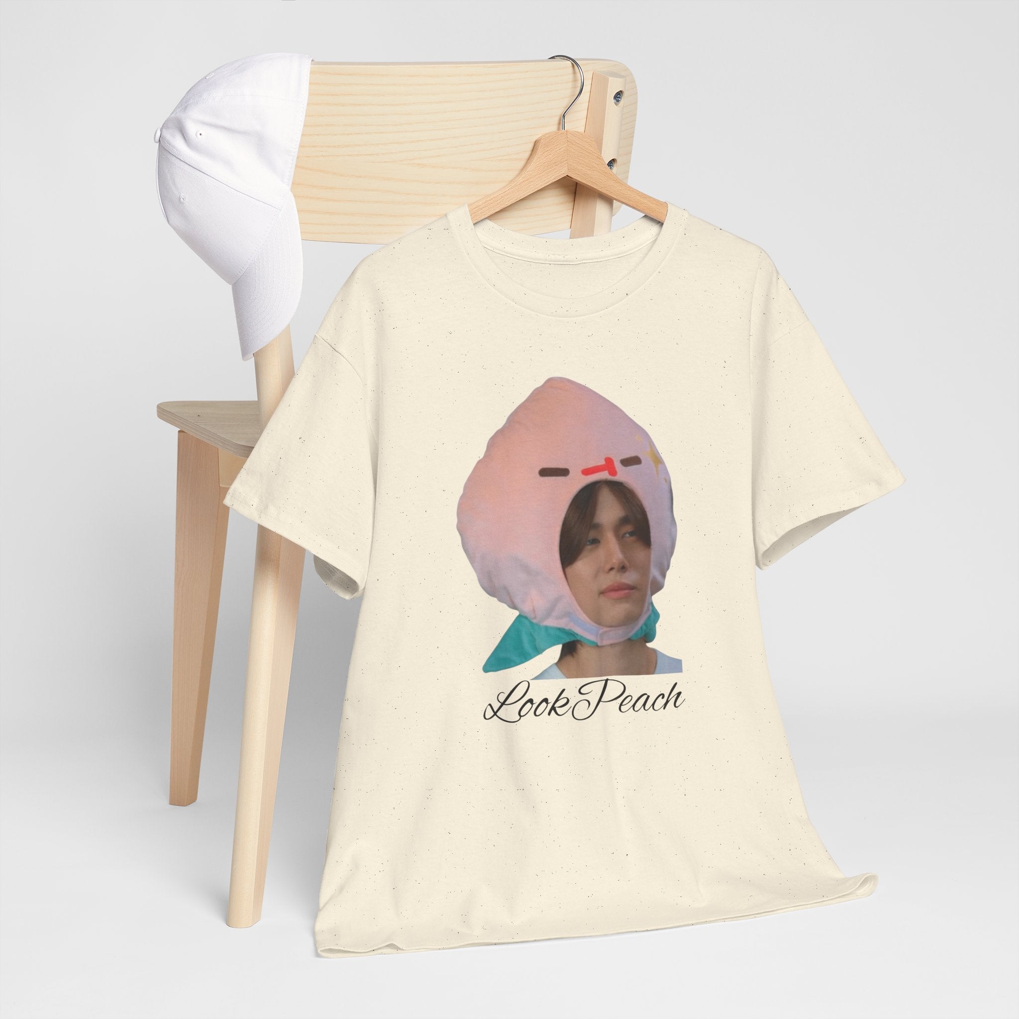 'Look Peach' Phuwin as Peach t-shirt in cream — PondPhuwin Me and Thee fan merch
