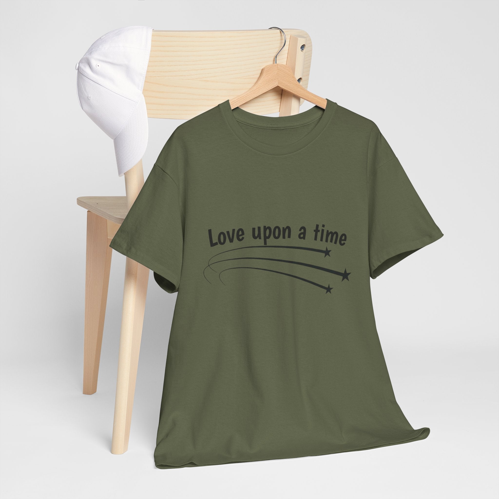 Military green Love Upon a Time Shooting Stars t-shirt, back view — Thai BL series fan merch