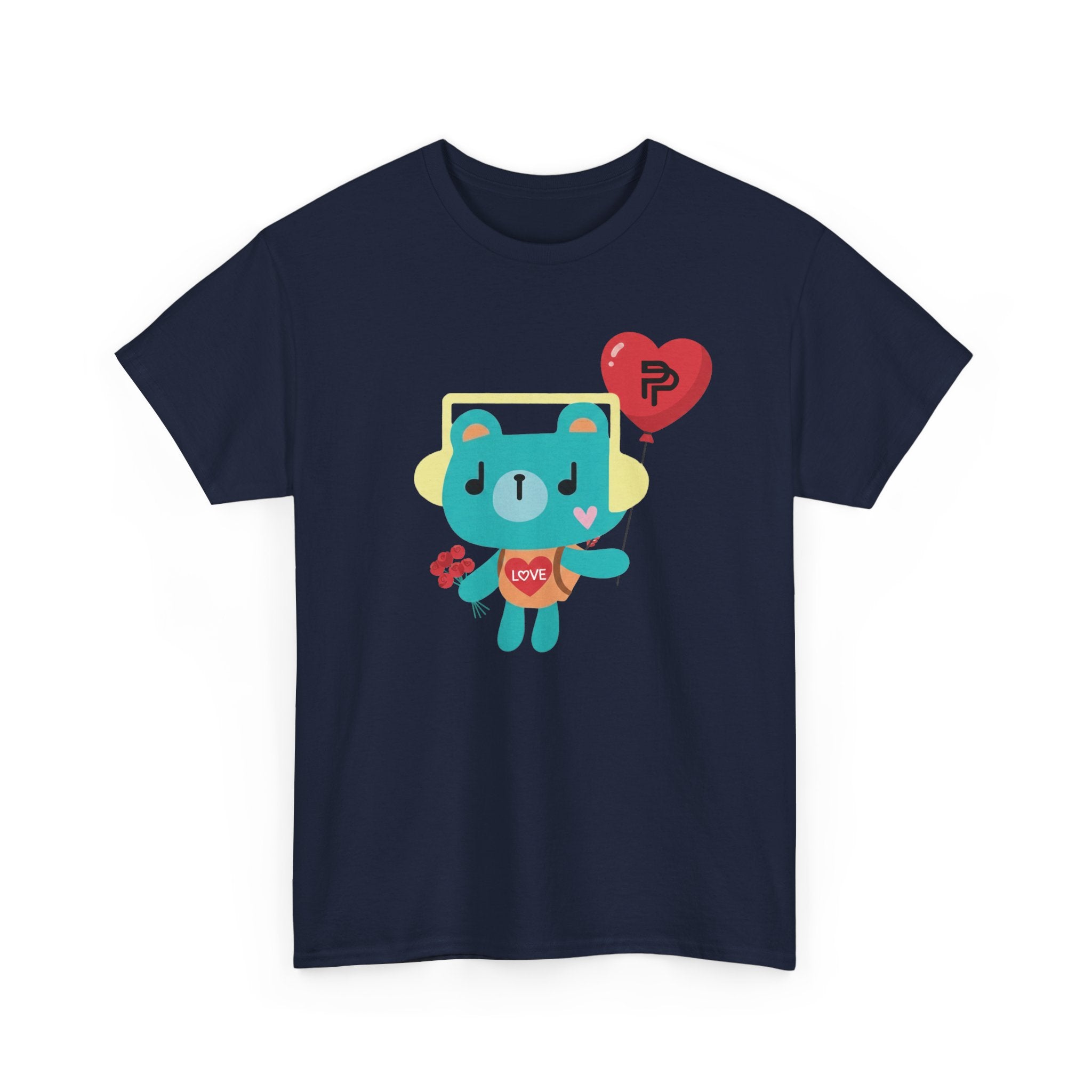 PondPhuwin 'Permpoon' bear mascot print on a navy unisex t-shirt (Thai BL fan merch), front view