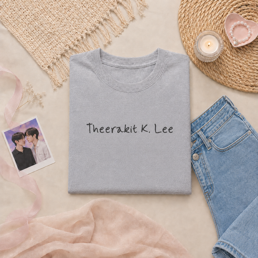 Theerakit K. Lee t-shirt in a styled photo – minimal PondPhuwin Thai BL fan merch