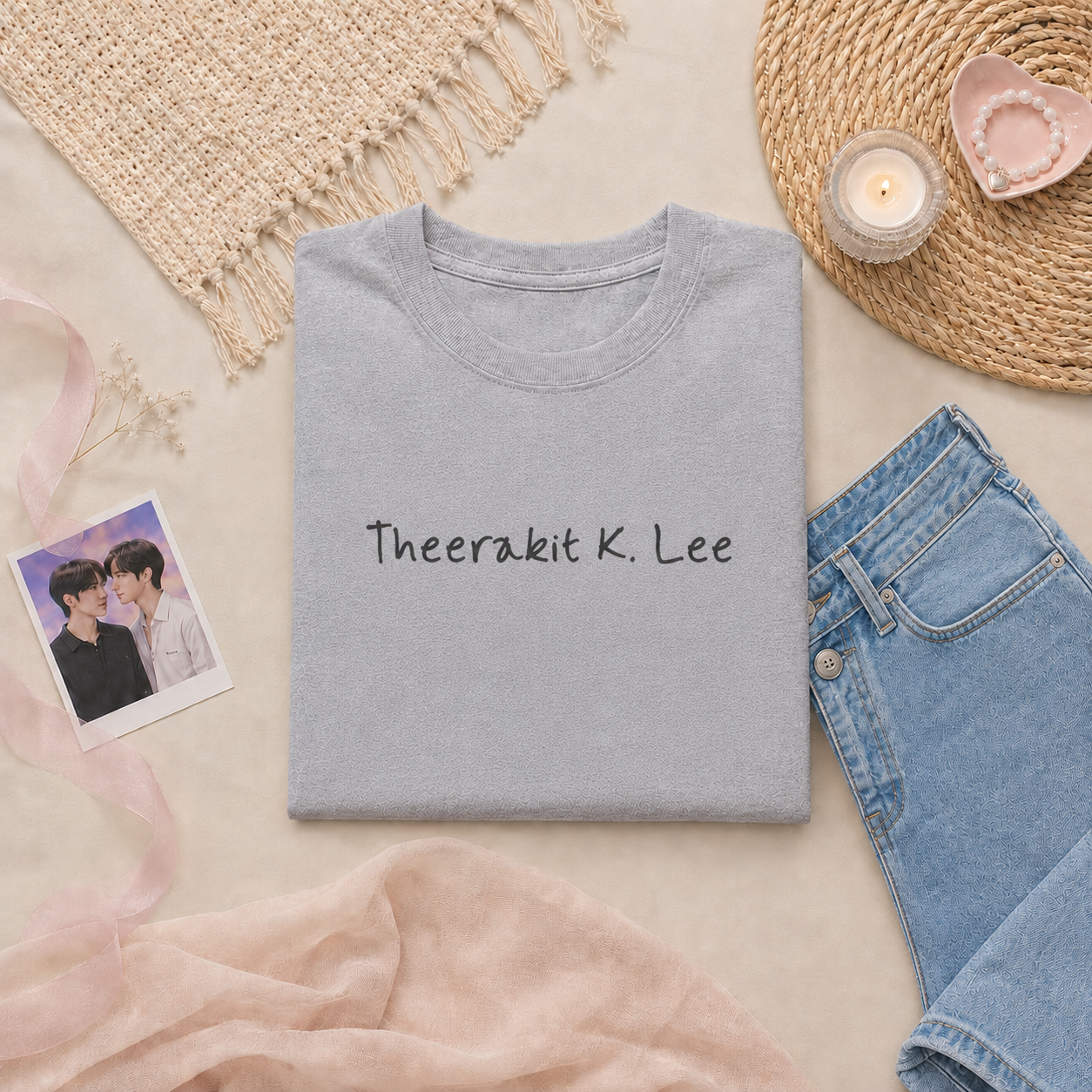 Theerakit K. Lee t-shirt in a styled photo – minimal PondPhuwin Thai BL fan merch